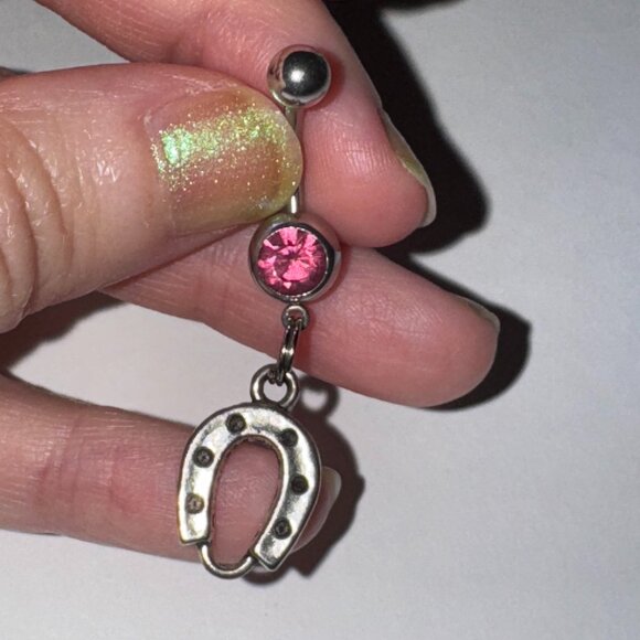 Horseshoe Dangle Belly Ring - Picture 1 of 6